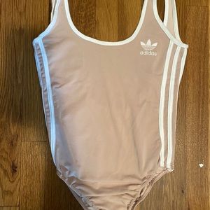 Adidas body suit tan and white
